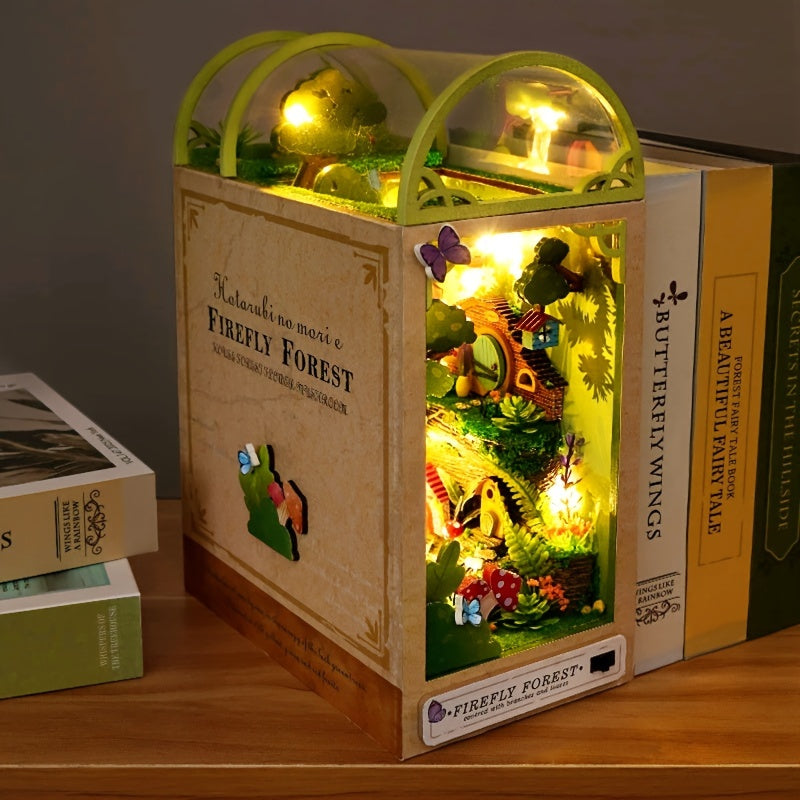 DIY Book Nook Kit Miniature Tiny House Model, Multicolor Bookshelf Insert Home Decoration Craft Set No Battery or Glue Needed