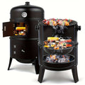 3-in-1 Barrel Charcoal Grill and Smoker with Two Access Doors, Top Vent, Thermometer and Upgrade Option — image 1