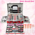 106-Piece Makeup Case Set with Red or Silver Carry Case, Fold-Out Color Palettes, Lip Products and Ten Makeup Brushes — image