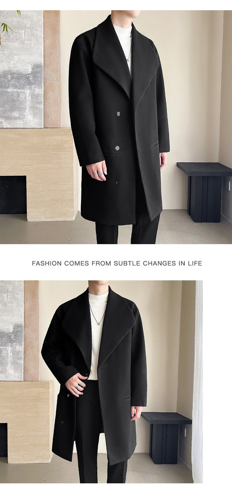 Men's Cotton-padded Mid-length Woolen Coat
