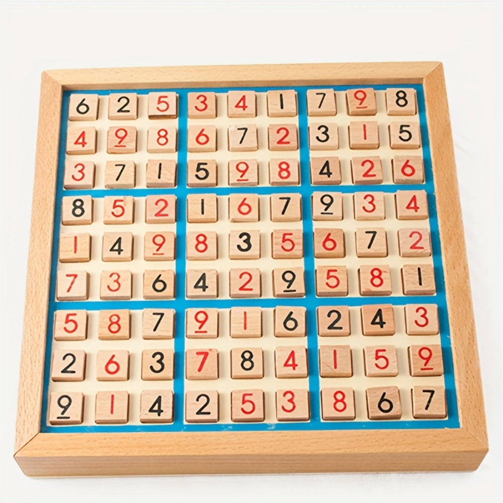 Wooden Sudoku Board Game for Kids & Adults, Logic Brain Teaser Puzzle with Challenge Cards, Number Thinking Educational Famil