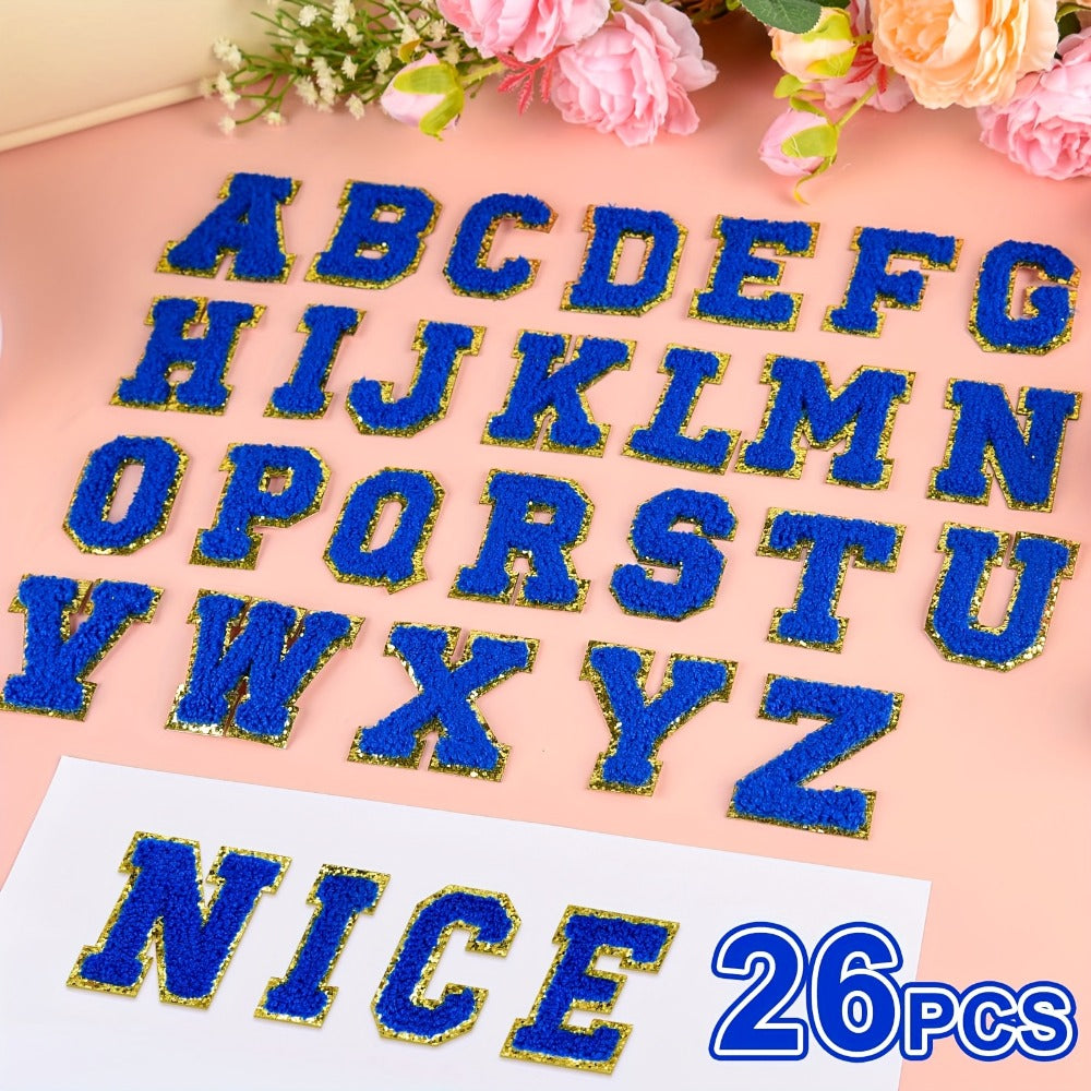 Chenille Letter Patches Self Adhesive A-Z 26pcs – Embroidered Alphabet Applique Stickers for Clothes Bags Hats Phone Cases — 