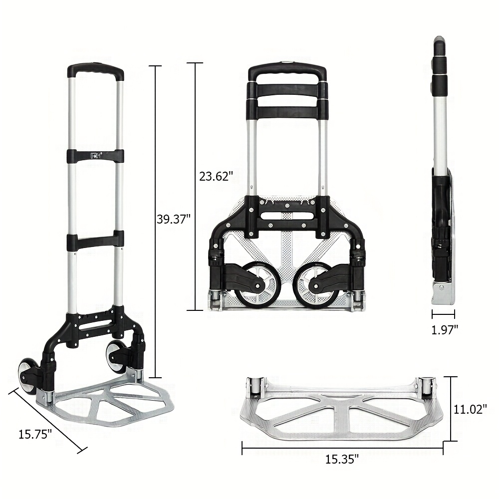 Compact Folding Aluminum Hand Truck with Telescoping Handle, 165 lb Load Label and Four Color Options — image 6
