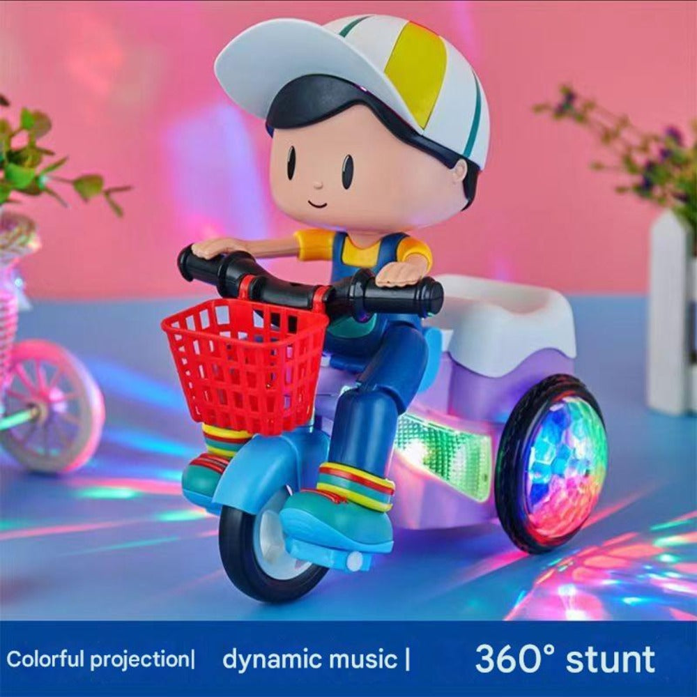 Kids Electric Tricycle Toy Motorcycle with 360° Rotation & Luminous Lights, Push & Power Dual-Mode Stunt Vehicle for Toddlers