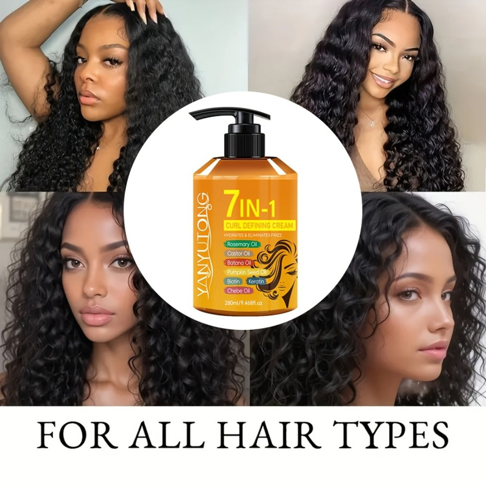 Argan Oil & Rosemary Curling Cream 280ml – 7-in-1 Moisturizing Long-Lasting Hold, Defines Waves & Curls, Naturally Fluffy Fri