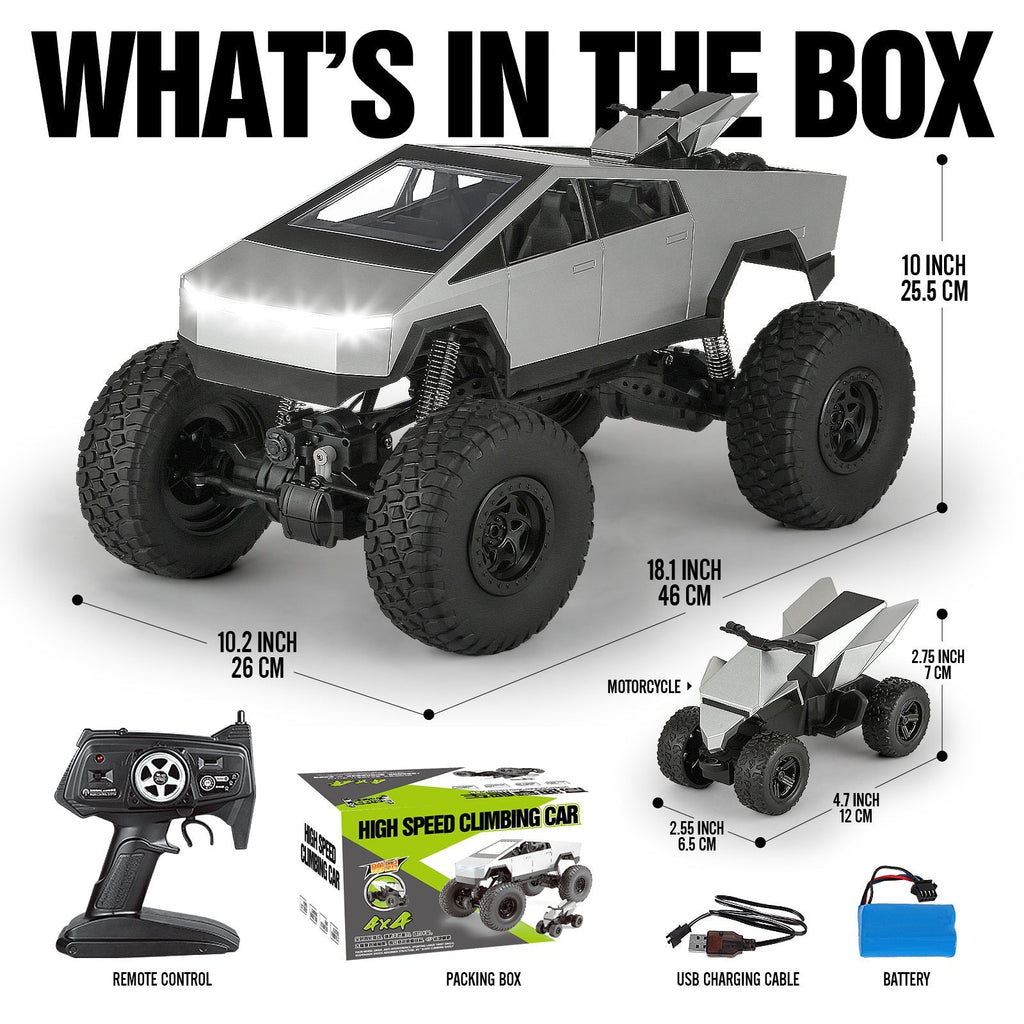 Giant 18 Inch RC Monster Truck with Free Bonus Mini RC Motorcycle, 4WD Powerful Climbing Shockproof Remote Control Pickup Tru