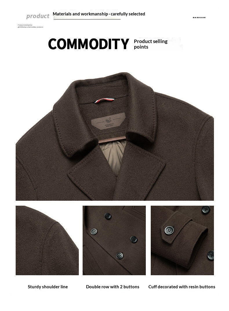 Arrival Long Double-Faced Wool Coat With Detachable Goose Down Lining And Double-Breasted Design