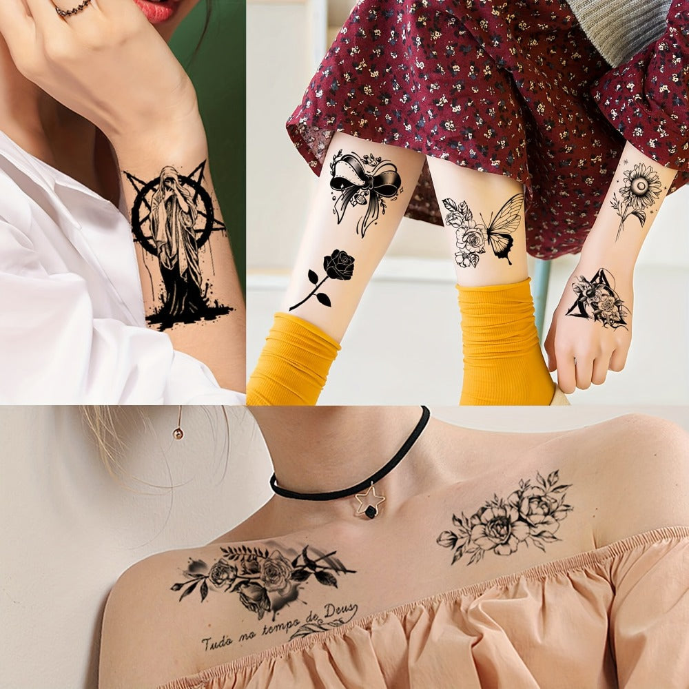 Temporary Tattoos GLARYYEARS 44-Sheet Black Floral, Butterfly and Snake Set with 9 Large and 35 Small Designs — image 5