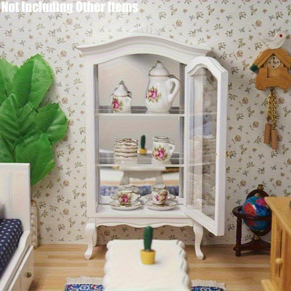 White Miniature Dollhouse Display Cabinet with Mirrored Back, Three Clear Shelves and 16 cm Height — image 2