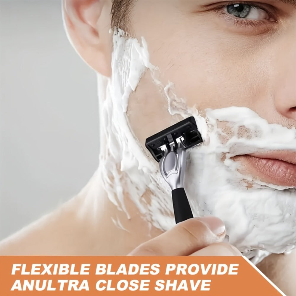 Men's Razor Set with Stainless Steel Replacement Blades – Reusable Handle & High-Capacity Blade Kit for Smooth Close Shave — 