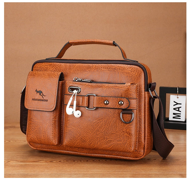 Men's Large Capacity PU Shoulder Bag Retro Business Style