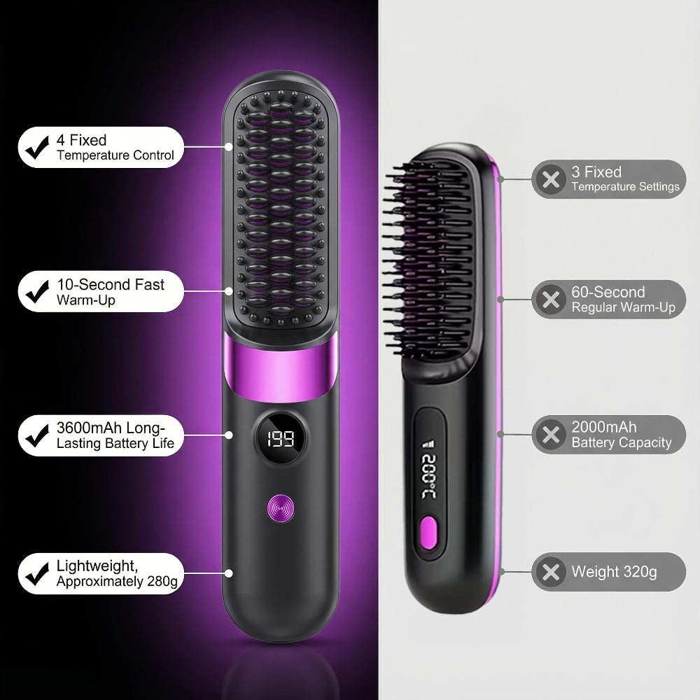 Ionic Hair Straightener Brush USB-C Rechargeable 3-in-1 Straightener Curler Styler, Adjustable Temperature — image 2