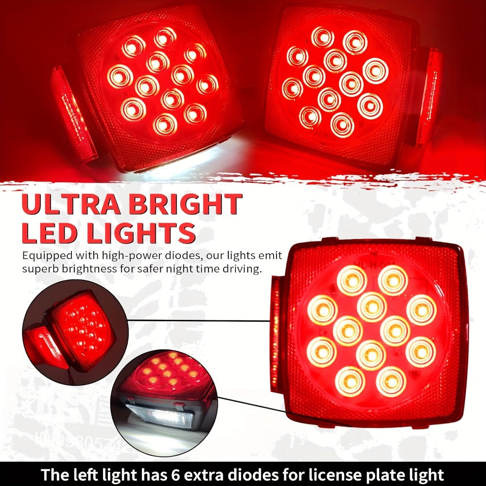 Trailer LED Light Kit 12V – Stop Turn Tail Brake License Plate & Side Marker Lights with Connectors for Trailers Under 80" — 