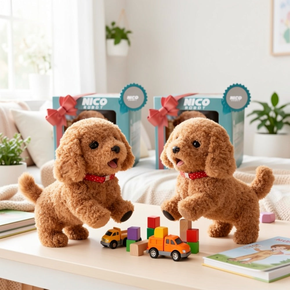 Two-Piece Brown Electronic Plush Puppy Toy Set with Walking and Barking Presentation and Boxed Dogs — image 7