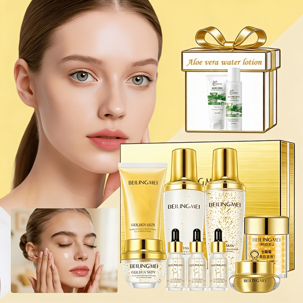 Skincare Gift Set for Women 9pcs Golden Luxury Kit, Niacinamide Collagen Hyaluronic Acid Daily Facial Care Premium Birthday H