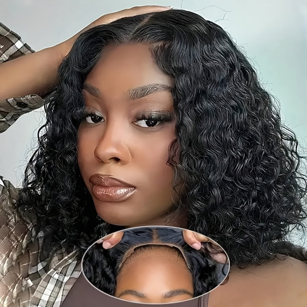 Lace Front Wig Deep-Wave Human Hair Bob, 12-Inch 1B or Natural Black with 4x4 Closure and 22.5-Inch Cap — image 3