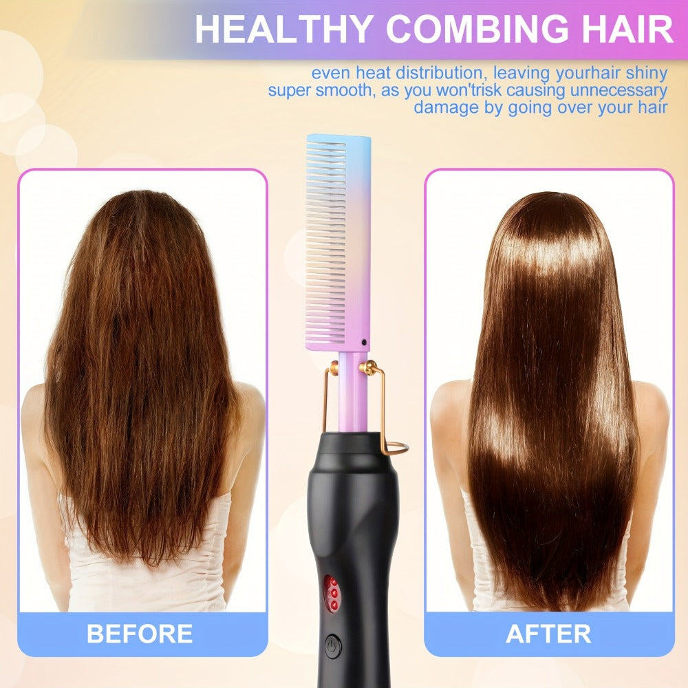 Electric Hot Comb Heated Beard Straightener Brush Fast Heating Anti-Scald Ceramic 2-in-1, for Home, Travel and Salon Hair Sty