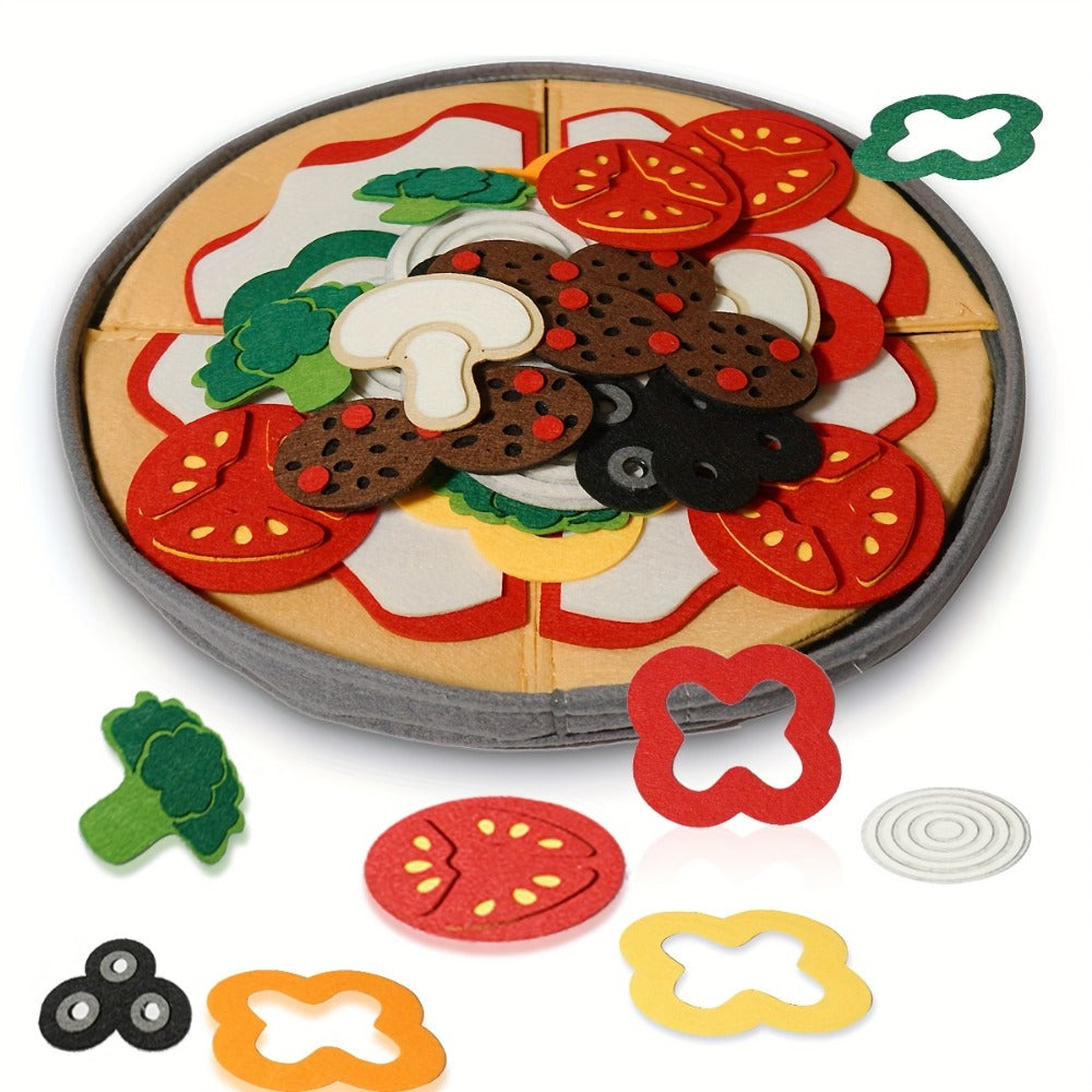 41-Piece Felt Pizza Pretend Play Set with 11.4-Inch Plate, Four Slices and Assorted Toppings — image 1