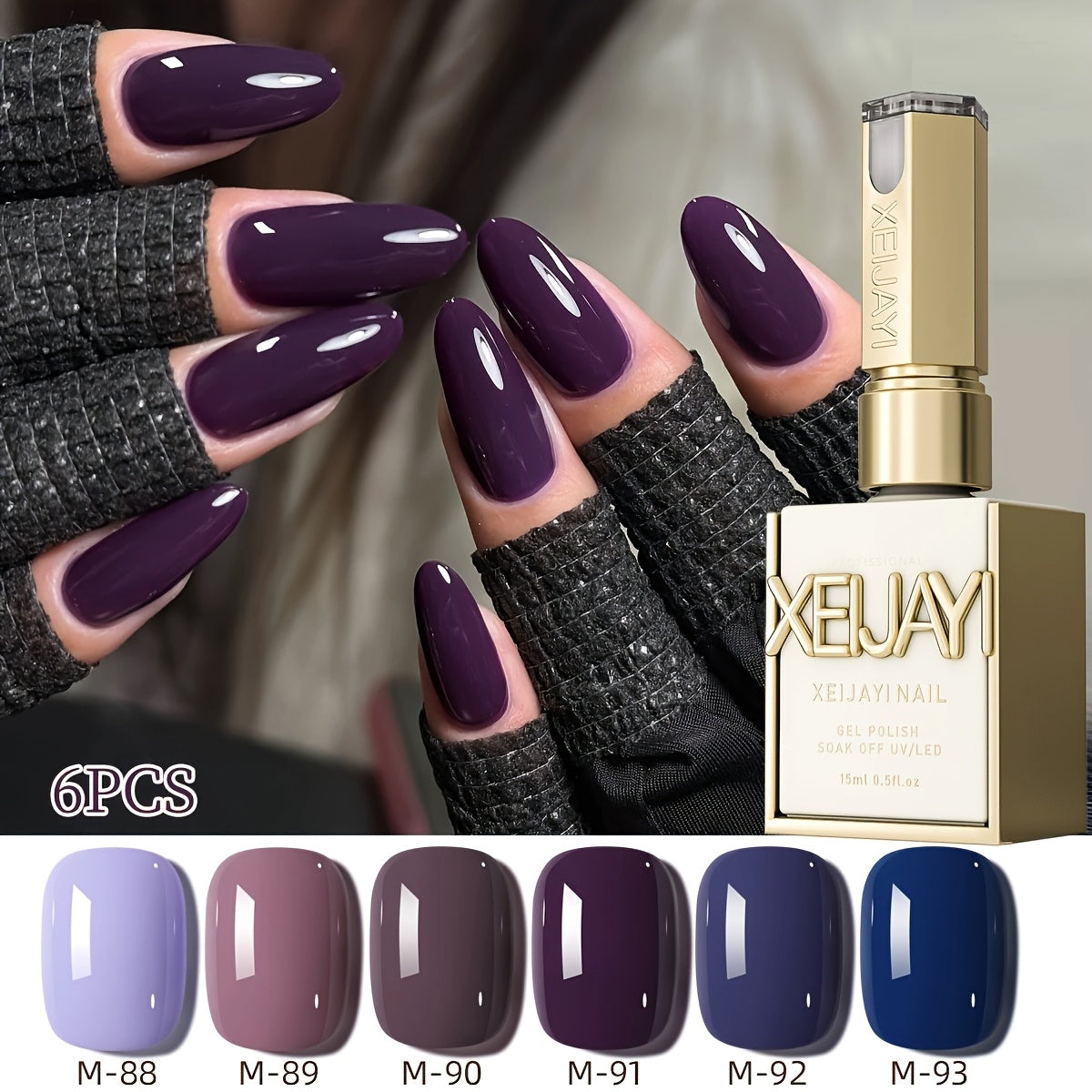 Gel Nail Polish 6-Color Electroplating-Finish Set with Shades M88-M93 in 0.51oz Bottles and UV/LED Soak-Off Cure — image 13