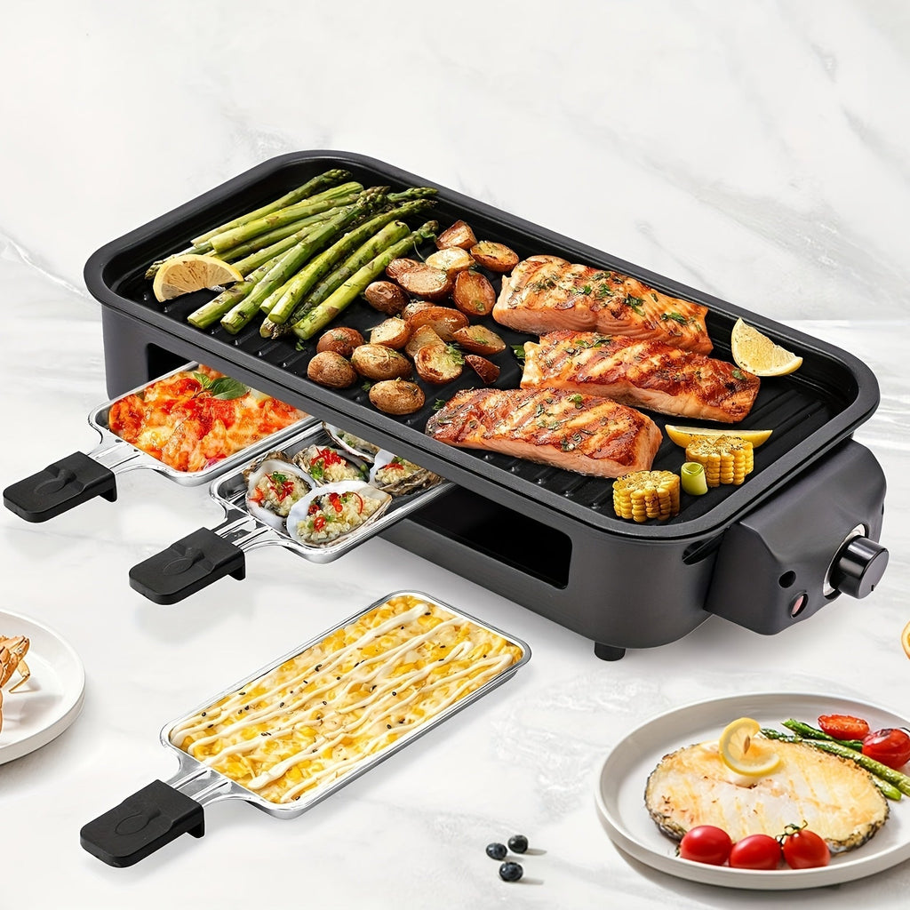 Indoor Electric Smokeless Grill 1700W with Raclette Pans, Non-Stick Plate, Portable Tabletop BBQ Griddle for Couples — image 