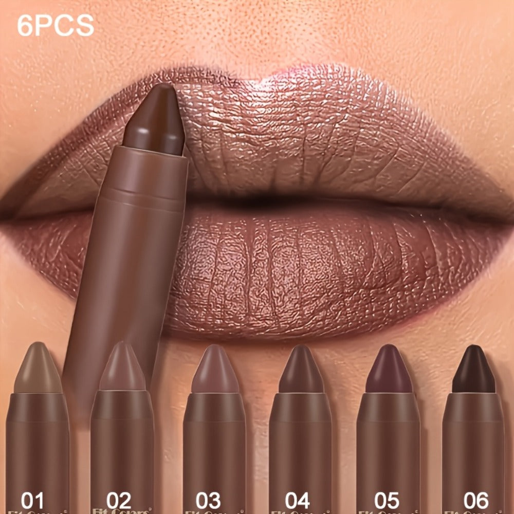 Lipstick Set, Fit Colors 6-Piece Matte Crayon Collection with Brown, Nude, Pink and Purple Colors — image 3