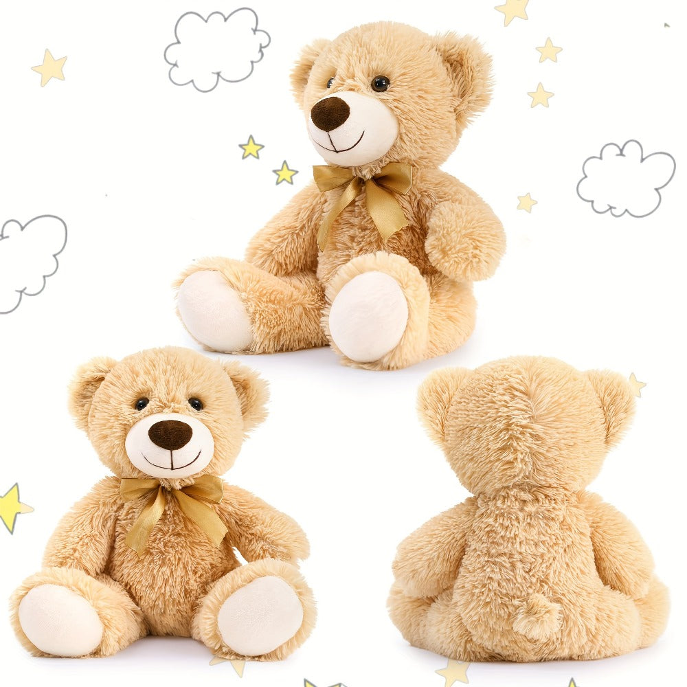 Plush Toy Eight-Pack of 11-Inch Teddy Bears in Dark Brown or Khaki for Events and Favors for Character Display, Room Decor an
