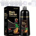Grey Hair Dye Shampoo 3-in-1 Natural Plant-Based Herbal Formula – Non-Stick Scalp, Covers White Hair in Minutes, 500ml – Blac