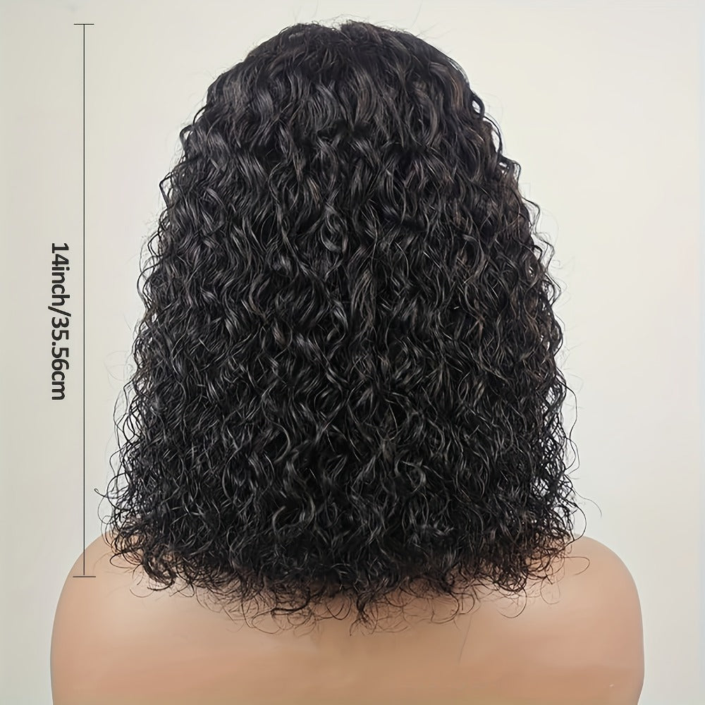 Short Water-Wave Synthetic Lace-Front Bob Wig with Deep Curls, Black Color and 14-Inch Length — image 6