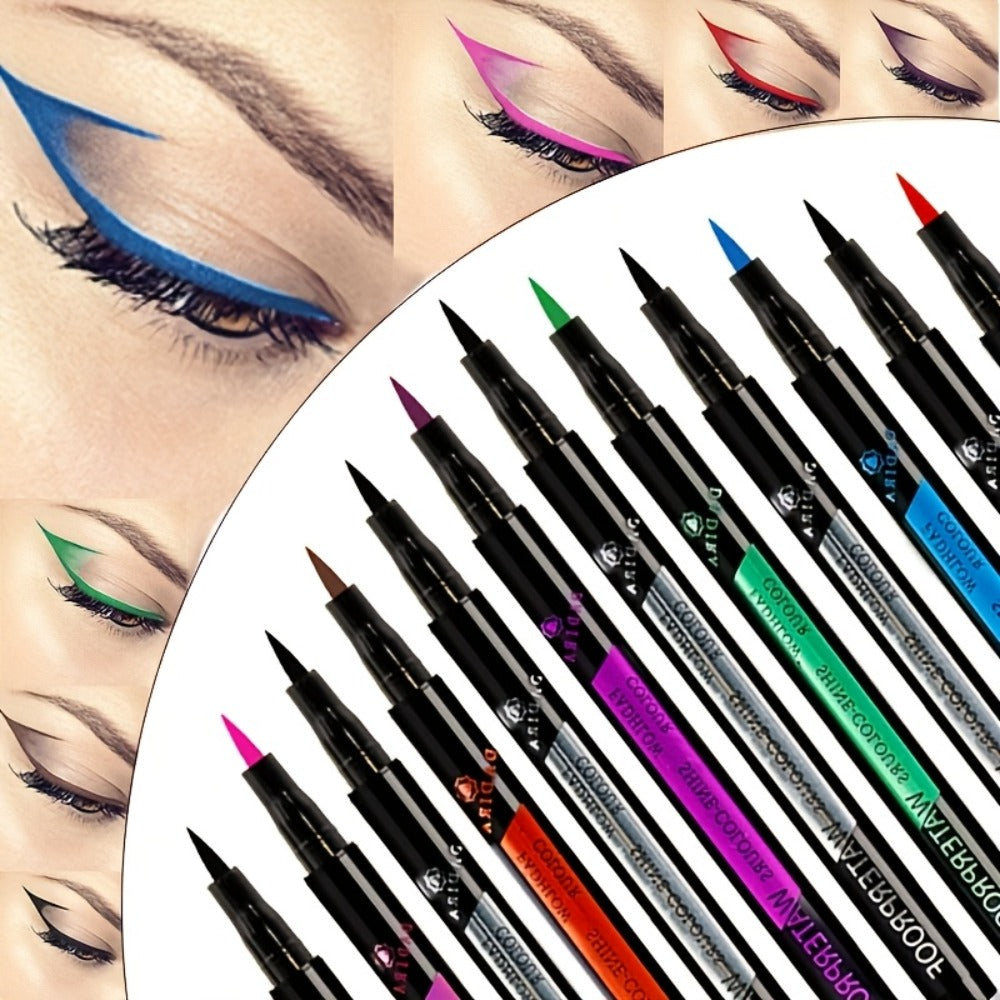 Fine-Tip Liquid Eyeliner Pen Set with Twelve Black and Bright Color Pens for Graphic Eye Looks — image 1