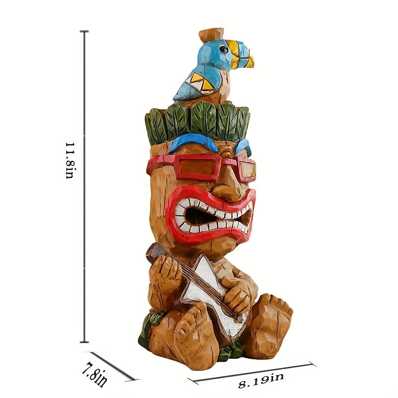 Hawaiian Tiki Statue Standing Resin Totem Pole, Woodcarving Tribal Figure Outdoor Decor for Terrace Bar Party Unique Gift — i