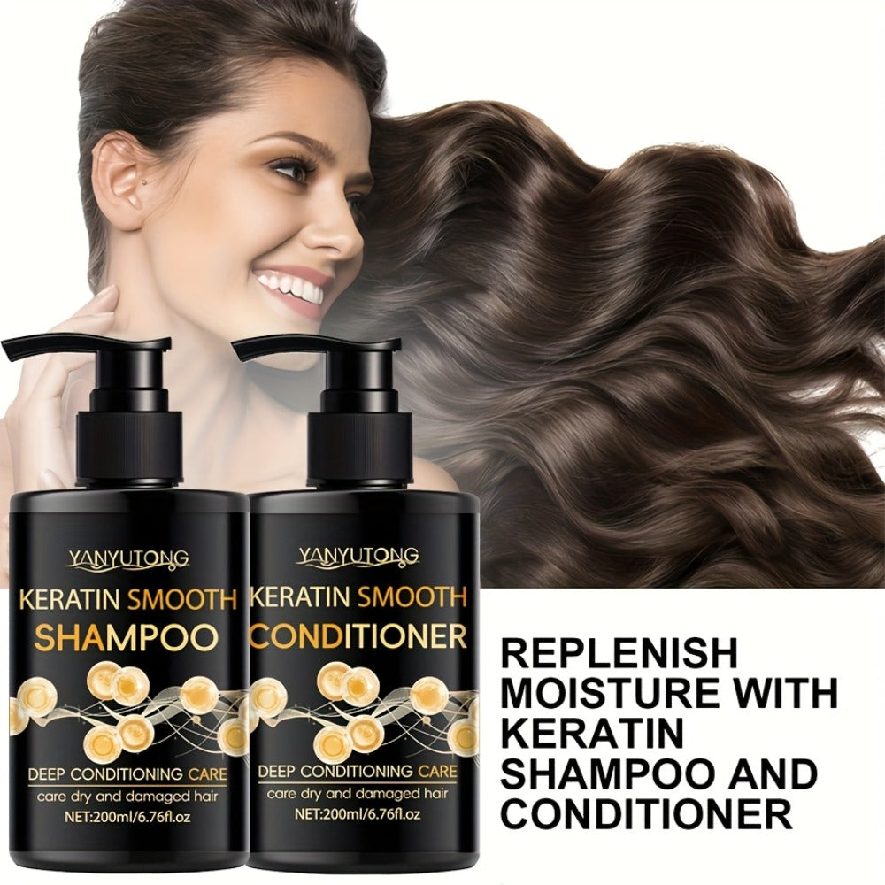 Keratin Shampoo and Conditioner Set Repairs Breakage Split Ends Moisturizes Scalp for Color-Treated Heat Damaged Dry Frizzy H