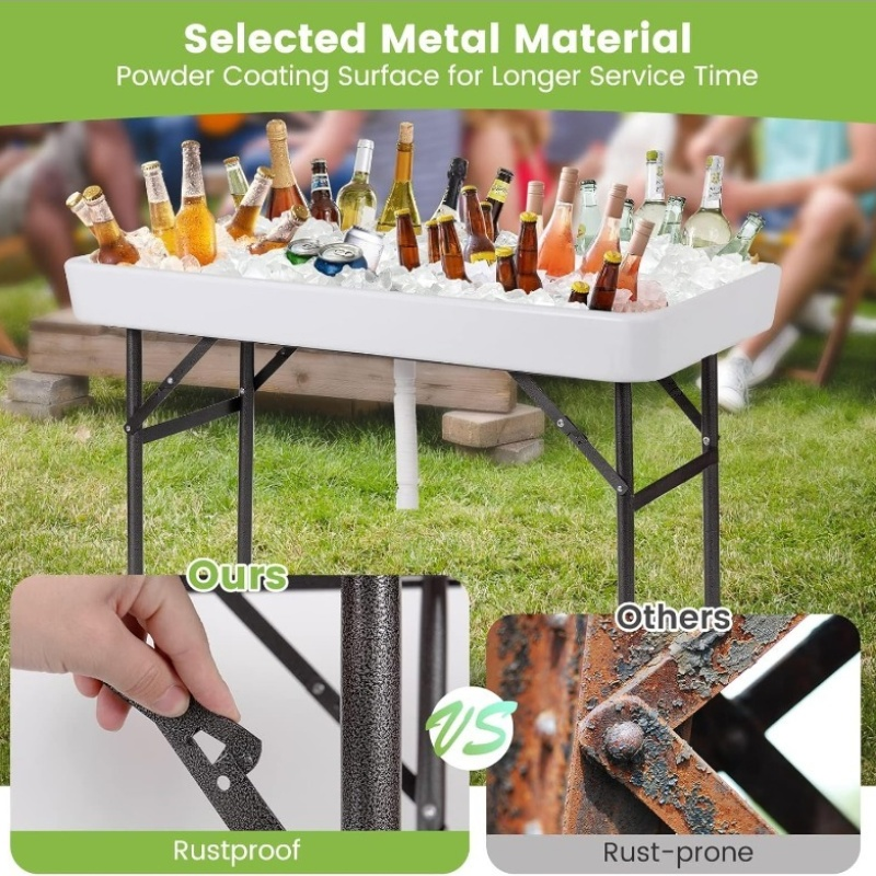 Ice Table Folding 4 ft Portable Cooler Table with Drain & Removable Skirt, Fill and Chill Party Beverage Station for BBQ — im