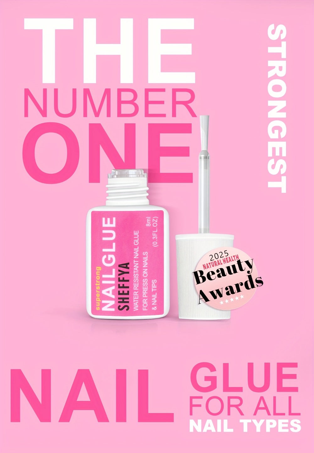 Nail Glue Set, 8ml Brush-On Bottles in 2-, 5- or 10-Piece Options with SHEFFYA Package and EMNAGLUE Bottle Markings — image 1