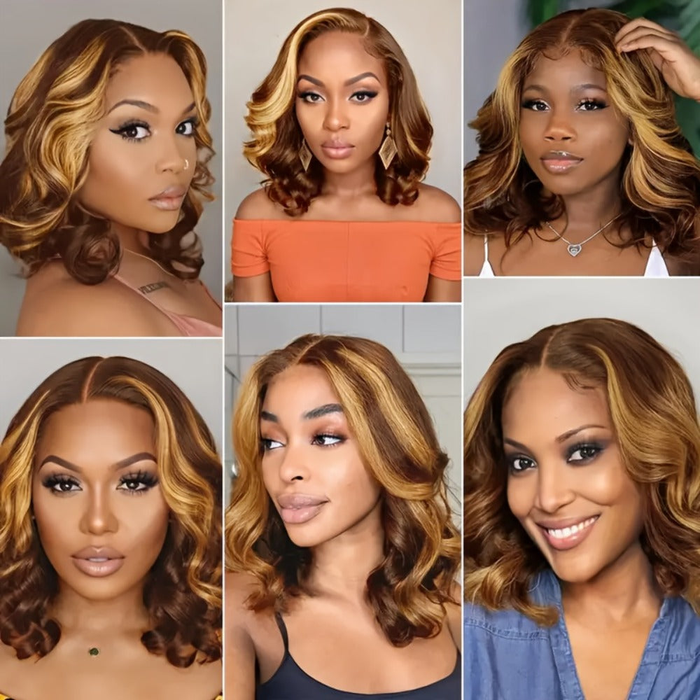 Lace Front Wig Human Hair Body Wave Bob with 13x4 HD Lace, 4/27 Ombre and 10-16in Length Choices — image 11