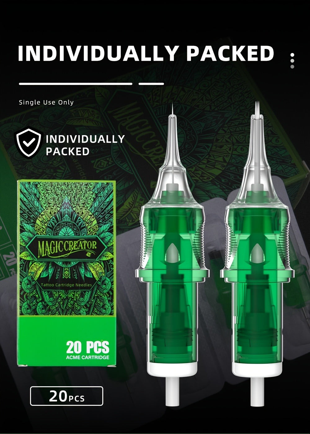 Tattoo Cartridge Needles with MAGICCREATOR Label, 20-Piece Box with 25 RL RS CM M1 Options — image 43