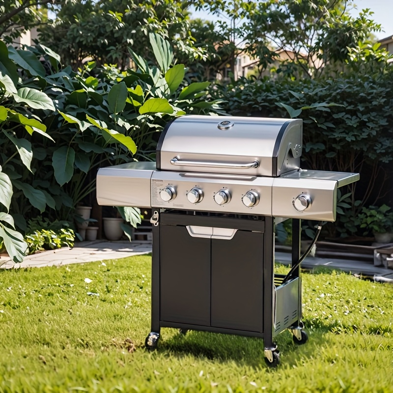 Propane Gas Grill Stainless Steel 3 & 4 Burner Outdoor BBQ Grill with Side Burner, Grill Cover & 344 Sq In Cooking Surface — 