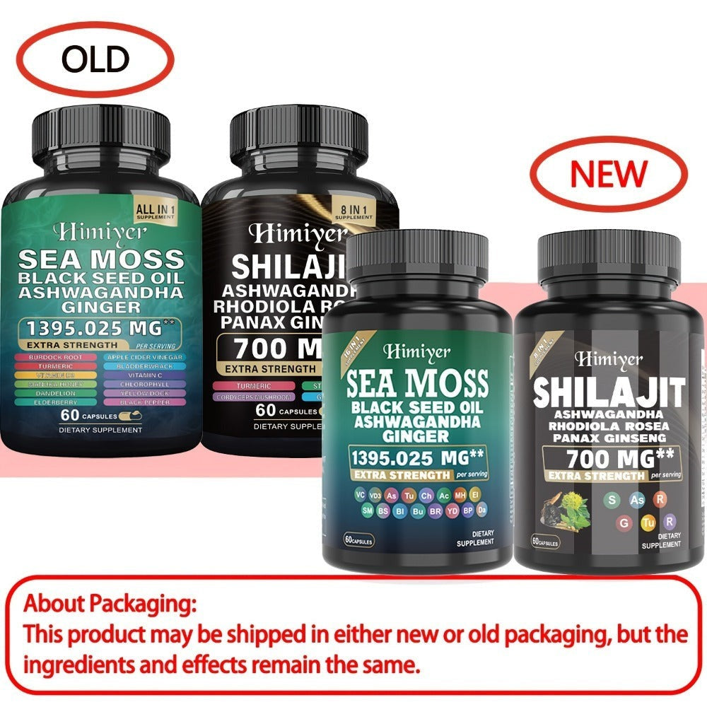 Dietary Supplement Six-Bottle Bundle with Himiyer Label, Sea Moss and Shilajit 60-Capsule Formulas — image 3