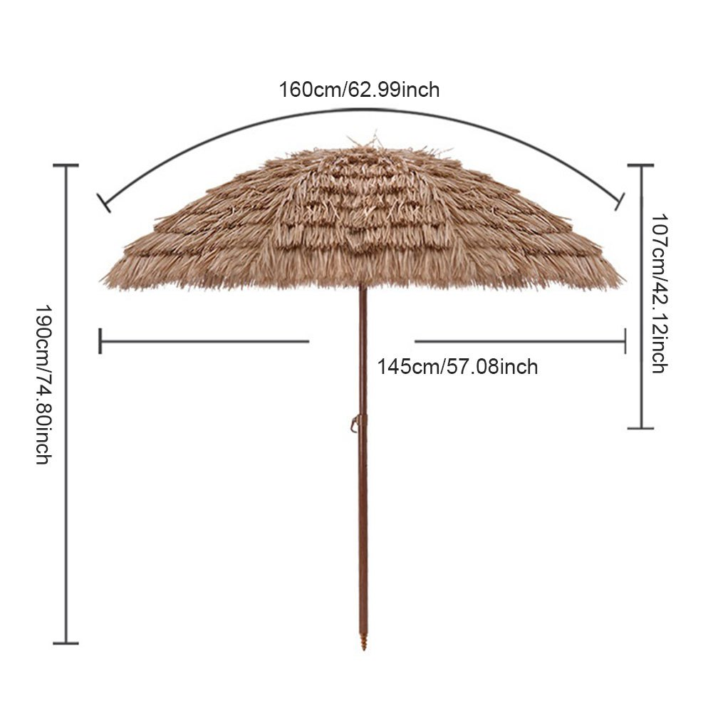 Patio Umbrella 7.5FT Thatch-Style Tiki Design with Steel Pole, Iron Frame, Push Tilt and One-Piece Option — image 4