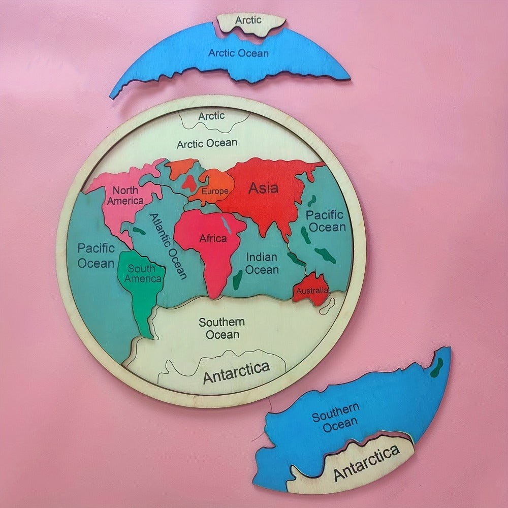 Wooden World Map Puzzle for Kids, Seven Continents Geography Learning Toy, Colorful STEM Educational Puzzle — image 2
