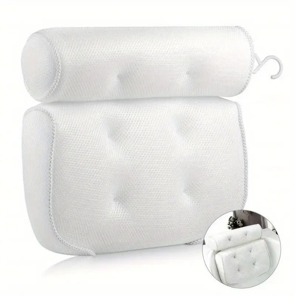 Two-Piece Bathtub Neck and Back Cushion with Six Suction Cups, Hanging Hook and White Mesh Cover — image 4
