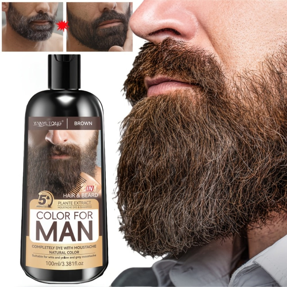 Hair Dye Shampoo, YANYUTONG Men's Beard and Hair Bottle in Black, Brown or Chestnut Brown Options — image 4
