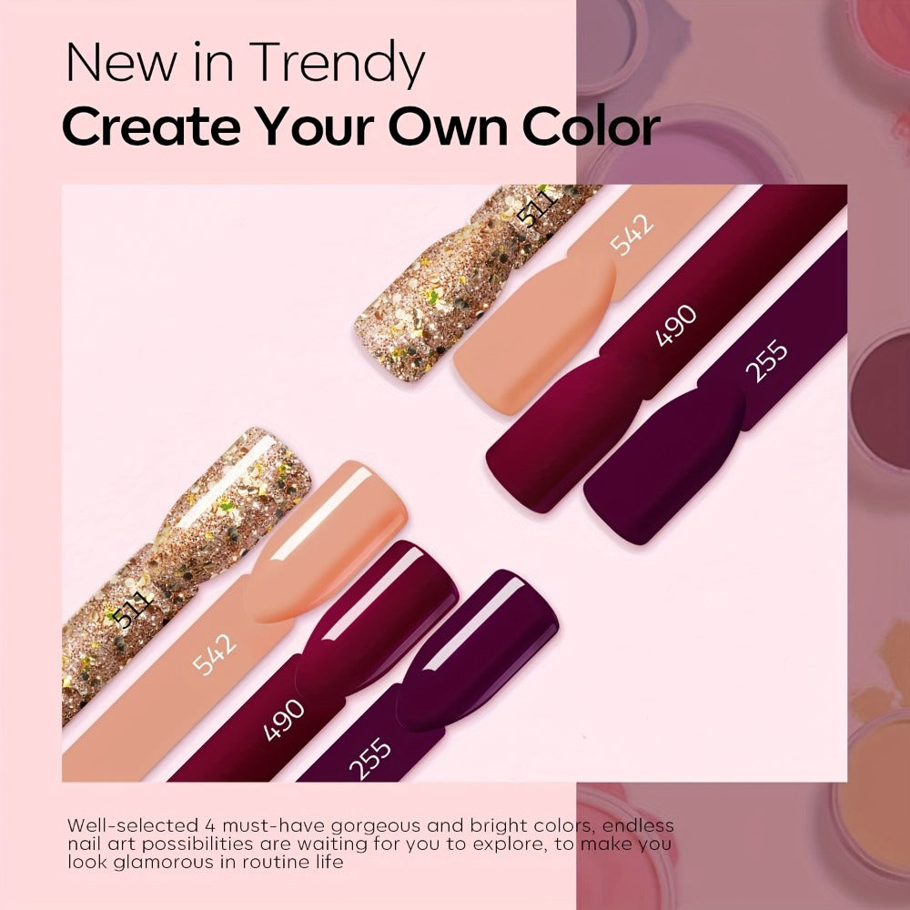 Dip Powder Nail Kit with NOCIS Label, Four Brown Nude Burgundy Glitter Powders, Three 10ml Liquids and Tools — image 8