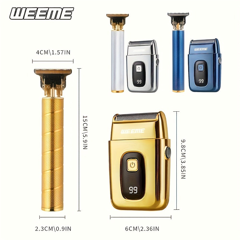 Hair Clipper WEEME Gold or Blue Three-Tool Grooming Set with LCD Display, USB Charging and Guide Combs — image 7