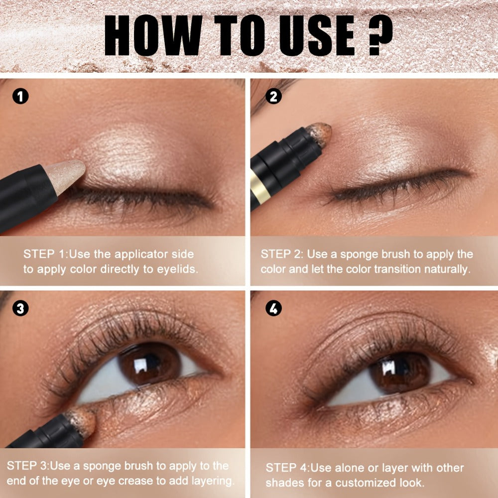 Shimmer Glitter Eyeshadow Stick Set 6 Pcs Dual-Tipped Eye Pencil with Blending Brush Creamy, for Makeup, Travel and Everyday 