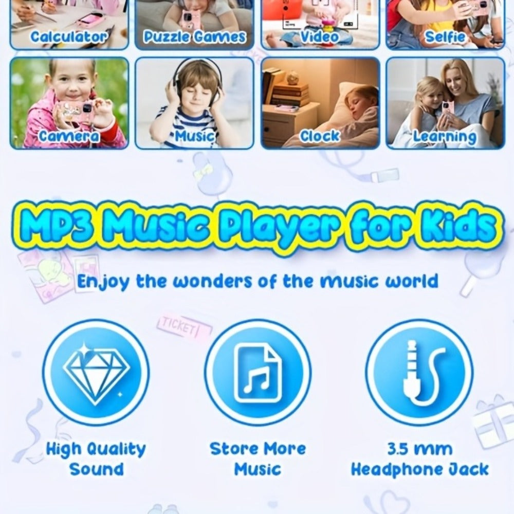 Kids Toy Mobile Phone with Dual Cameras, Touchscreen & MP3 Player, Educational Toy with Games, Alarm Clock & USB Charging — i