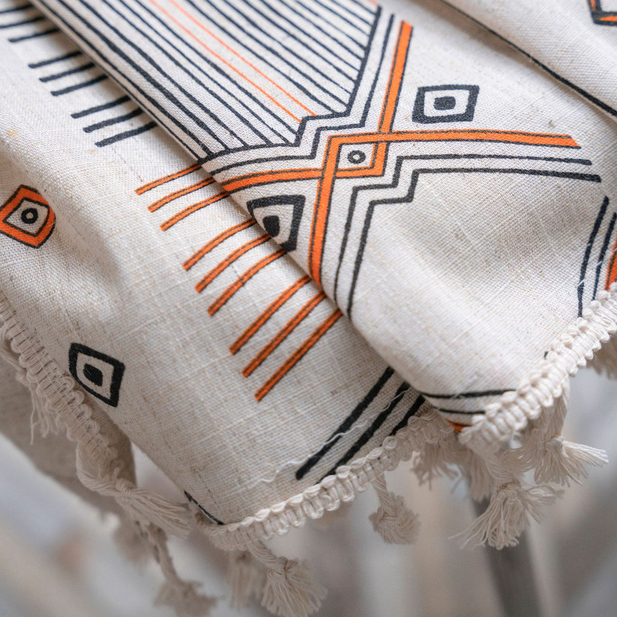 Boho Cream Cotton And Linen Print Sun Shade Non-punched Curtain Fabric