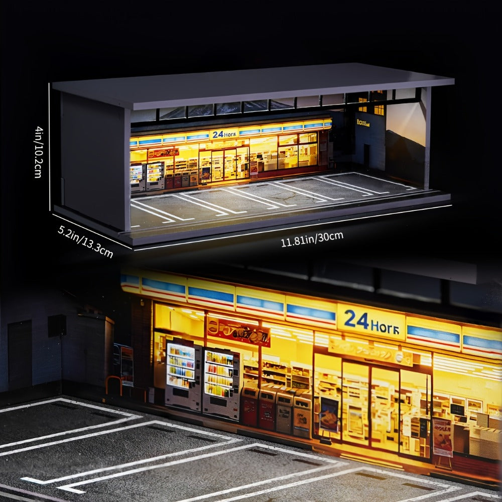 LED Light-Up 1:64 Scale Garage Diorama Display Case, 6-Car, Clear Acrylic Dust-Proof, Expandable Showcase for Diecast Collect