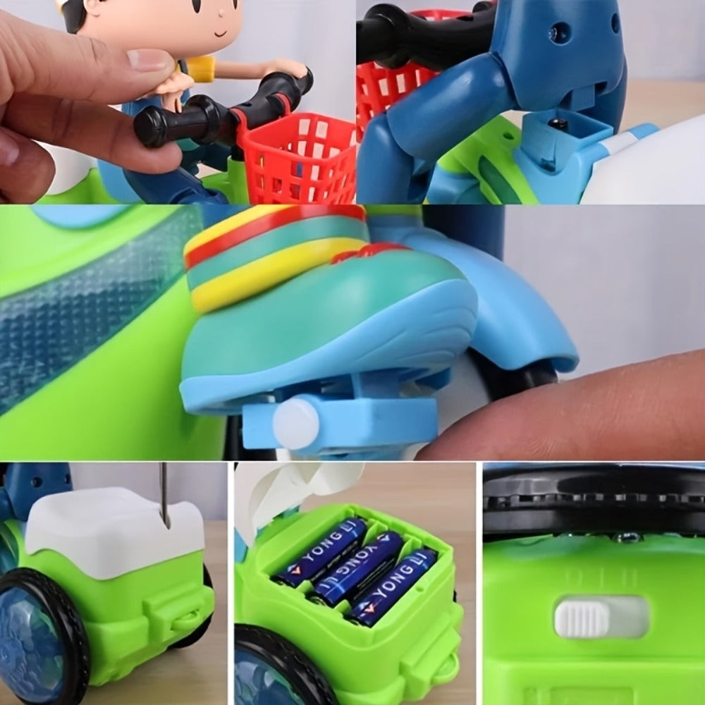 Kids Electric Tricycle Toy Motorcycle with 360° Rotation & Luminous Lights, Push & Power Dual-Mode Stunt Vehicle for Toddlers