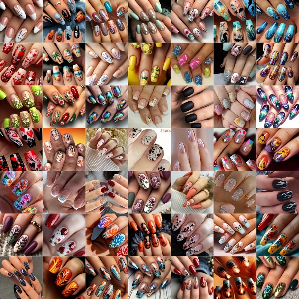 Press On Nails 216-Piece Nine-Set Random Mixed-Color Rhinestone Glossy Middle-Length Collection — image 9
