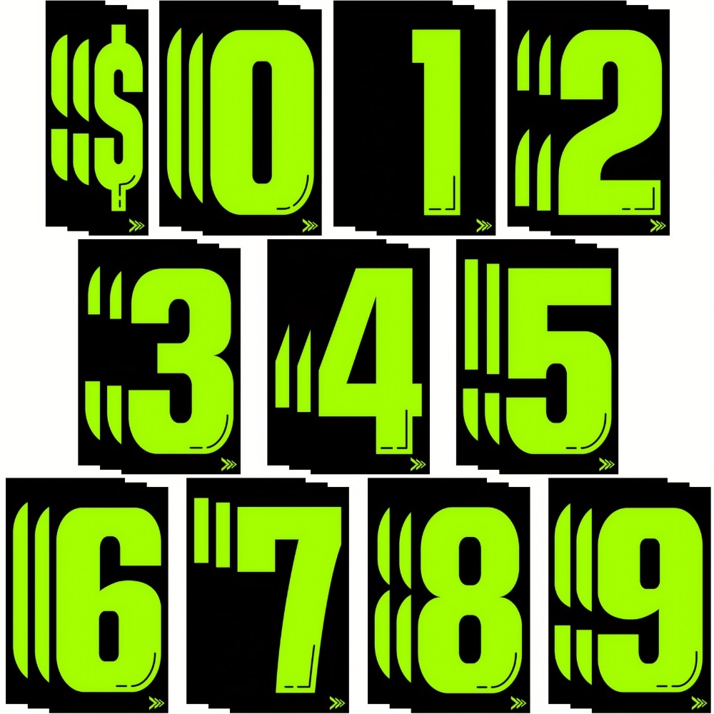 Windshield Pricing Number Decals 33pcs 7.5" Chartreuse Vinyl – Car Dealership Lot Pricing Stickers 0-9 for Auto Vehicle Windo